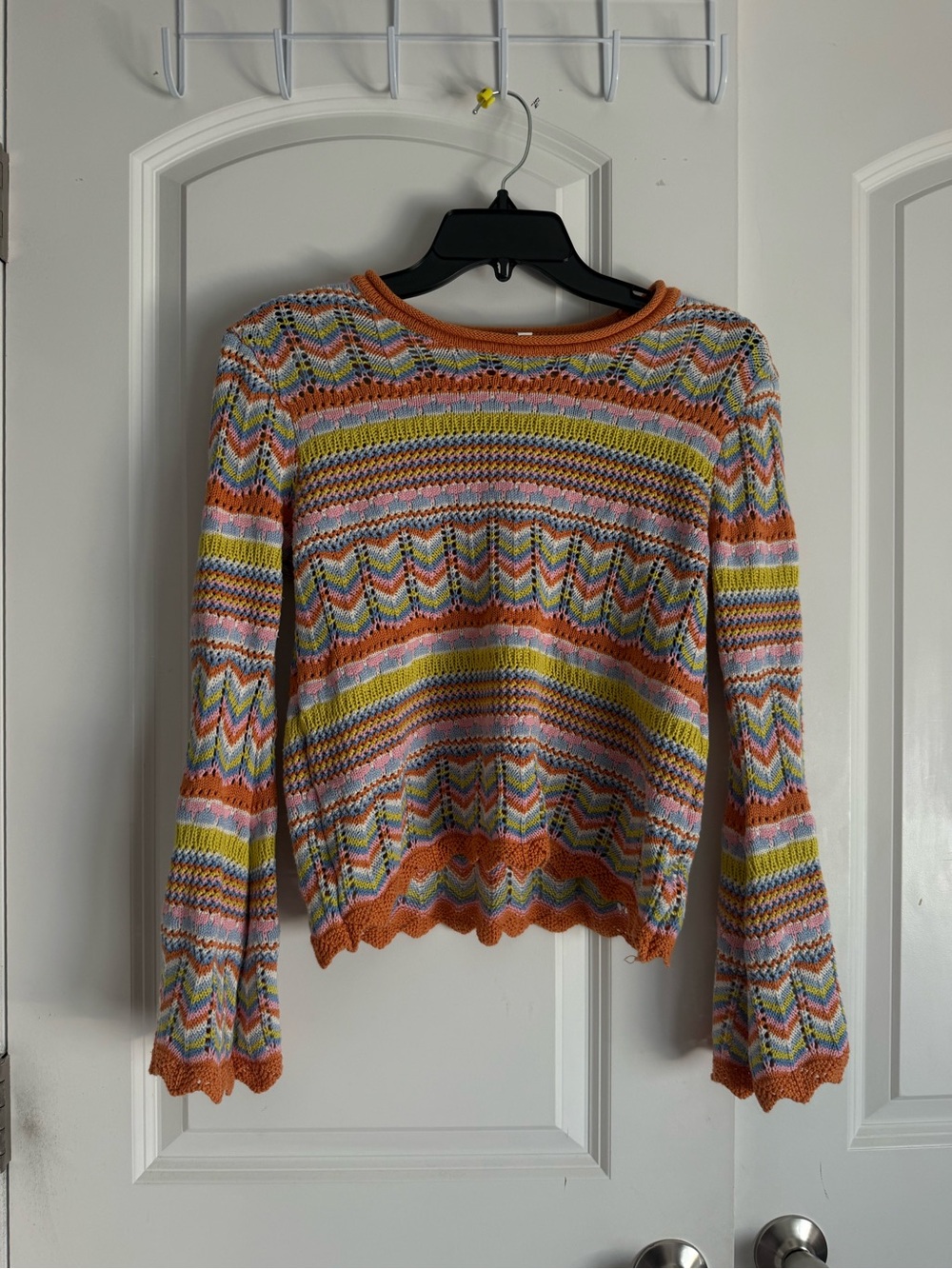 Jessica Simpson Multicolor Crochet Knit Top with Orange Trim